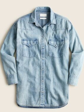 J.Crew Relaxed-Fit Western Chambray Denim Shirt Light Wash Snap Sz O